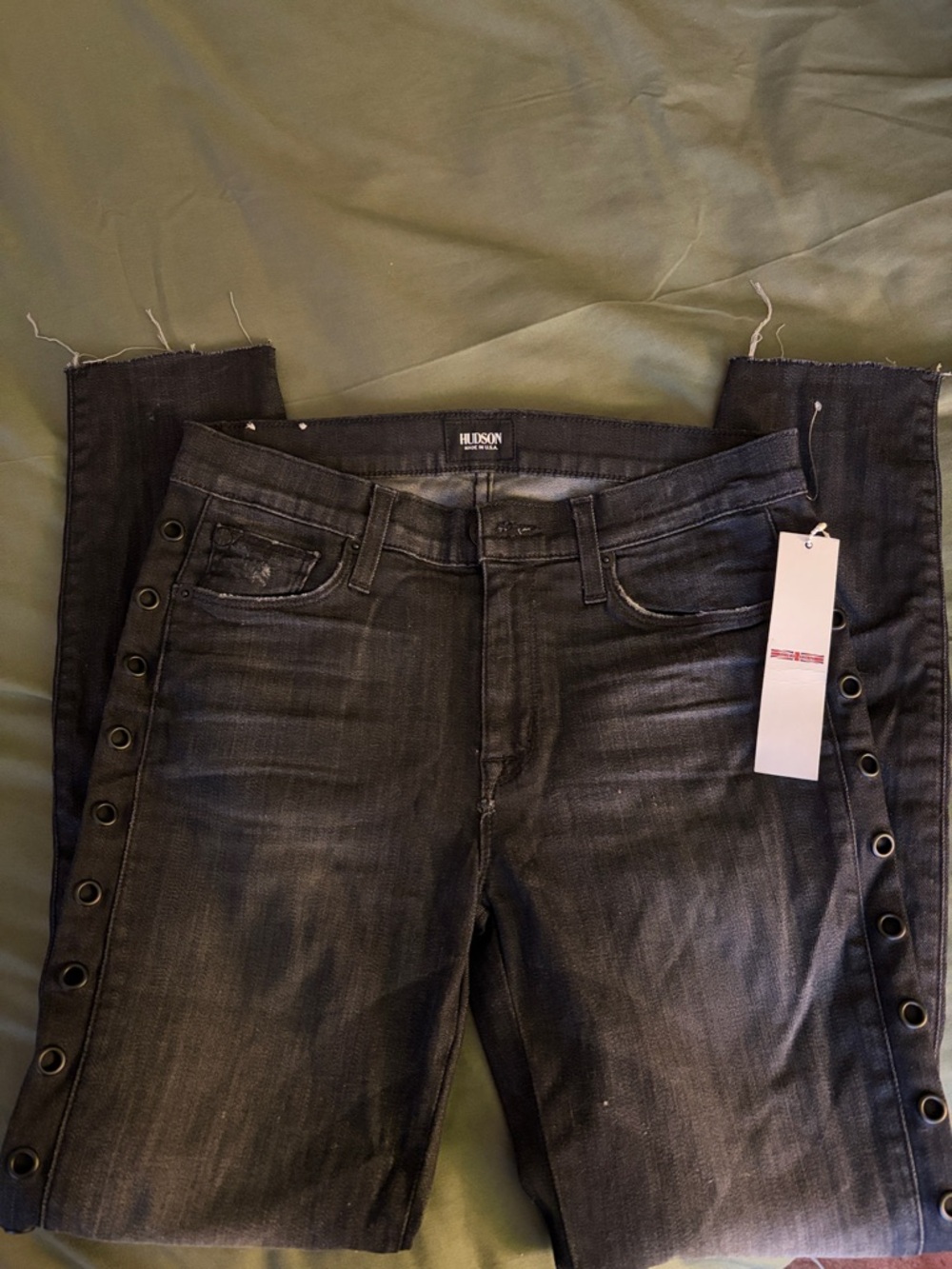 Hudson Luna Super Skinny Crop Jeans Black Denim with Side Grommet Detail